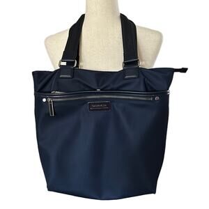 Calvin Klein Sussex north south large tote bag navy blue nylon leather trimmed
